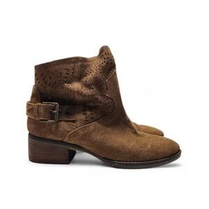 Naughty Monkey Zoey Suede Ankle Boot Brown Laser Cut Leather Western Size 6